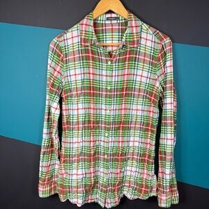 J. McLaughlin Vibrant Plaid Cotton Shirt in Green and Red Holiday small